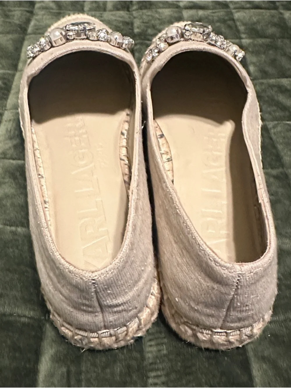 Karl Lagerfeld Beige Crystal & Pearl Espadrille Flats